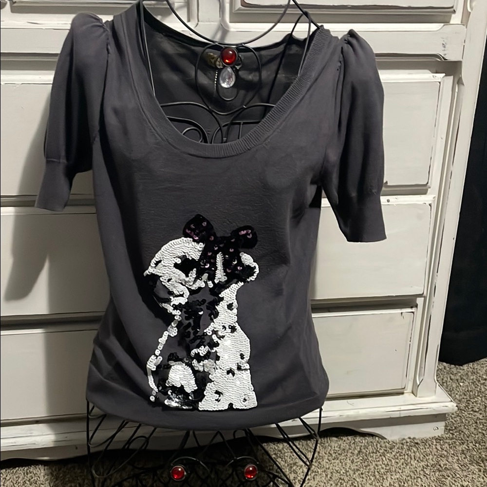 Princess Vera Wang Gray Graphic Fitted Short Sleeve Tee